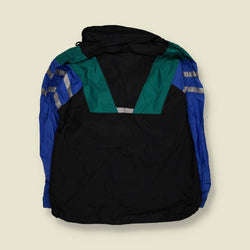 1980s | Black, Teal & Blue Colour-Block Hooded Windbreaker Jacket - 3XL