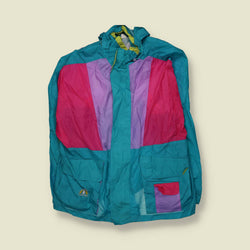 1980s | Waterstop | Teal, Pink & Lilac Colour-Block Hooded Windbreaker Jacket - 6XL