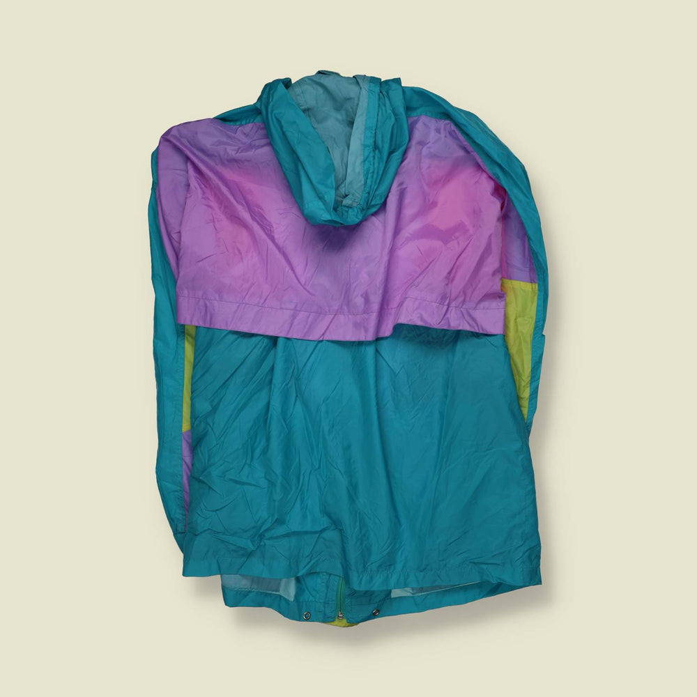 1980s | Waterstop | Teal, Pink & Lilac Colour-Block Hooded Windbreaker Jacket - 6XL