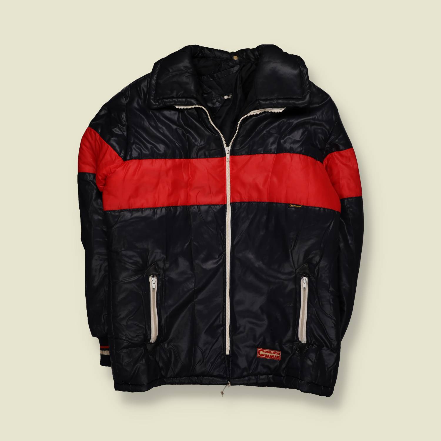 1980s | Guasmar | Navy & Red Stripe Padded Ski Jacket - XL