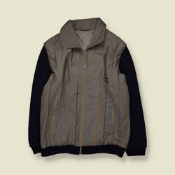 1970s | San Felice | Grey & Navy Stripe Padded Jacket with Detachable Knit Sleeves - L