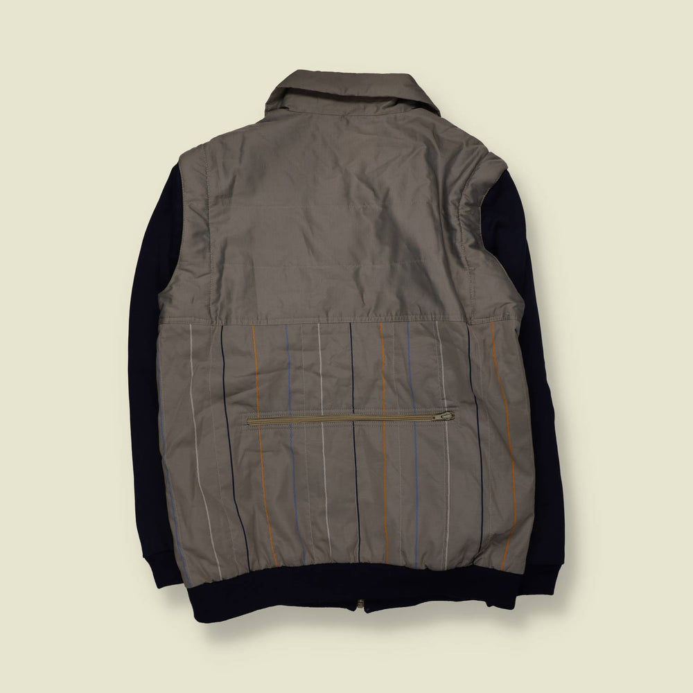 1970s | San Felice | Grey & Navy Stripe Padded Jacket with Detachable Knit Sleeves - L