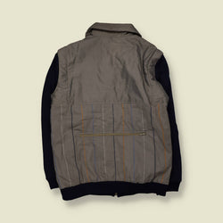 1970s | San Felice | Grey & Navy Stripe Padded Jacket with Detachable Knit Sleeves - L