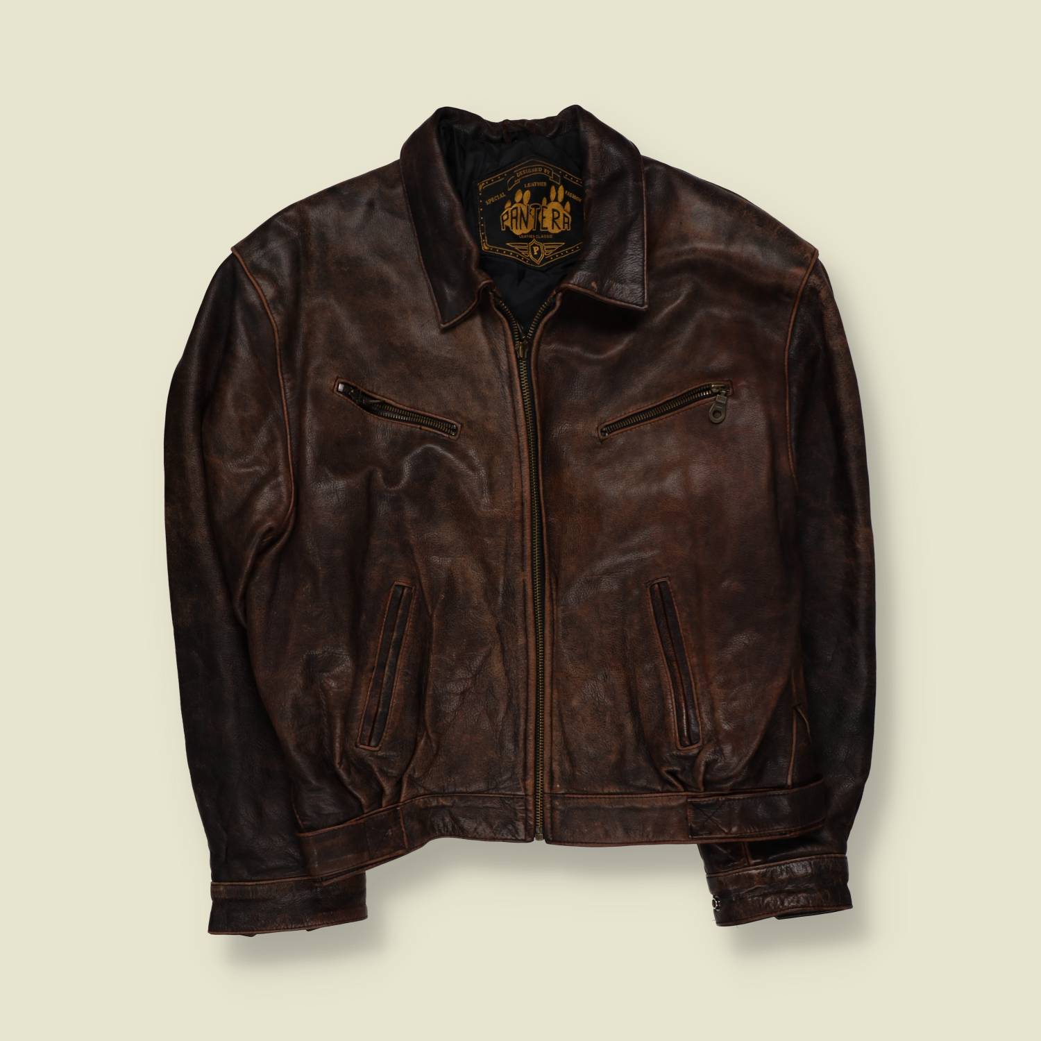 1980s | Pantera | Heavyweight Leather Flight Jacket - Brown - L