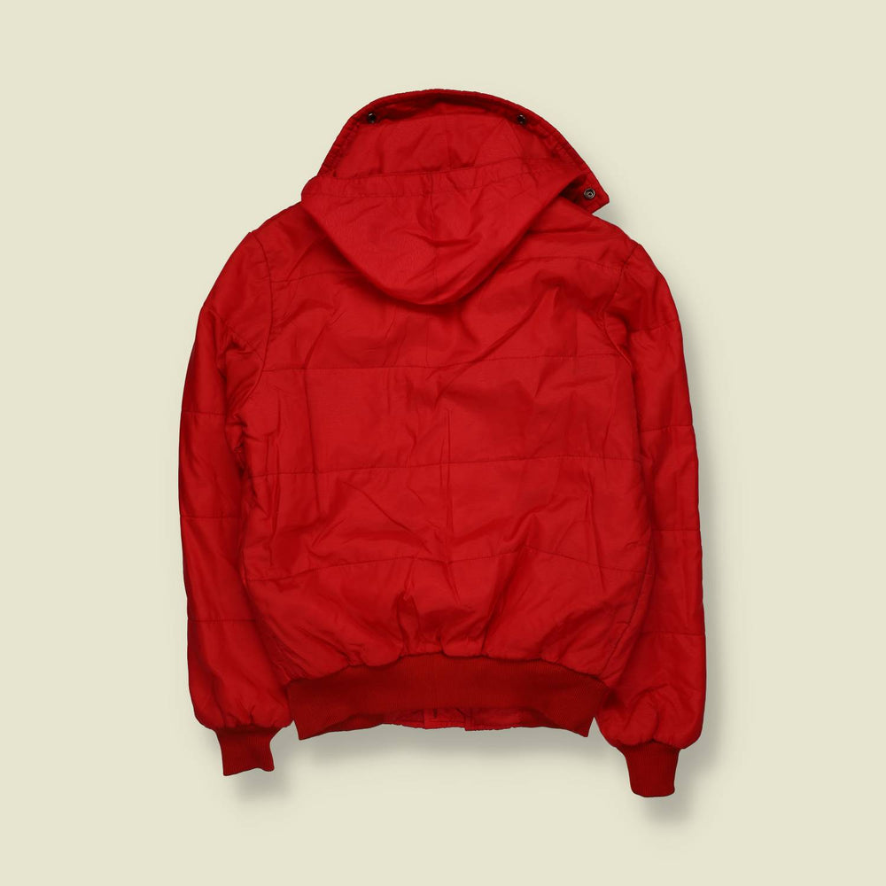 1970s | Red & Blue Stripe Hooded Padded Ski Jacket - M