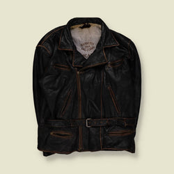 1980s | Jeanseria Del Corso | Heavyweight Leather Biker Jacket - Black - 5XL