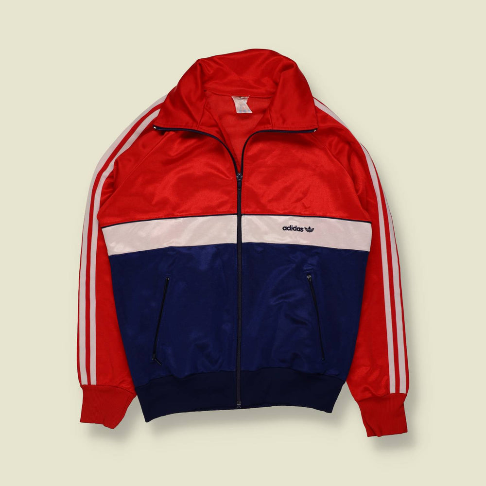 1980s | Adidas | Red, White & Navy Colour-Block Three-Stripe Track Jacket - XS