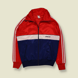 1980s | Adidas | Red, White & Navy Colour-Block Three-Stripe Track Jacket - XS