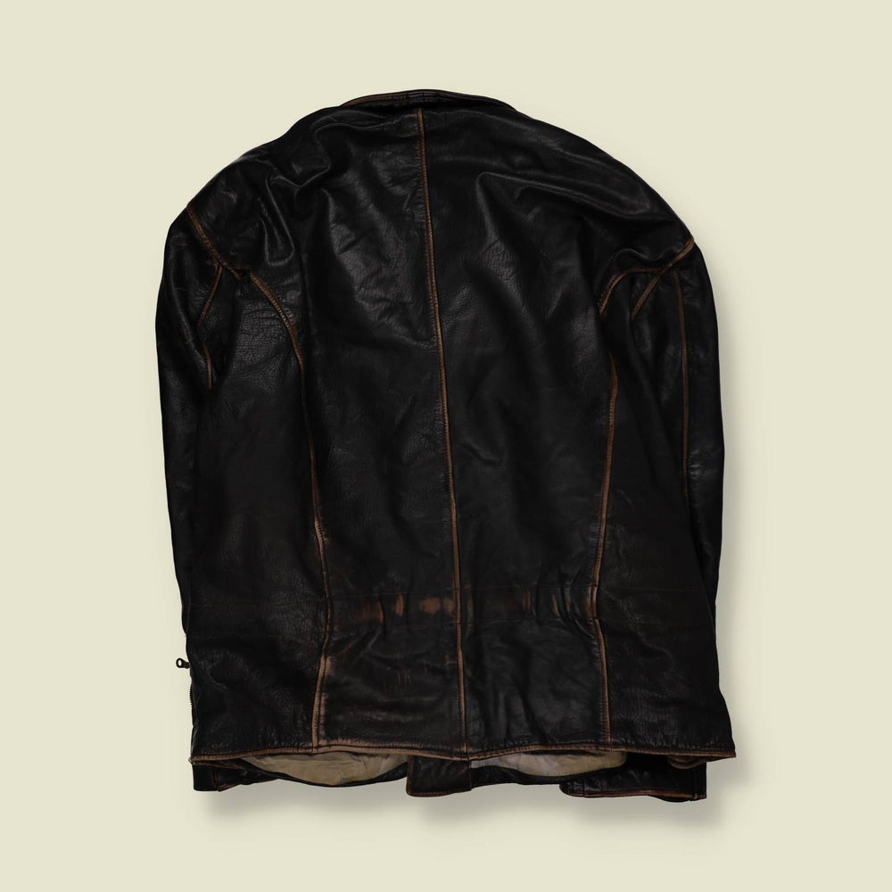 1980s | Jeanseria Del Corso | Heavyweight Leather Biker Jacket - Black - 5XL