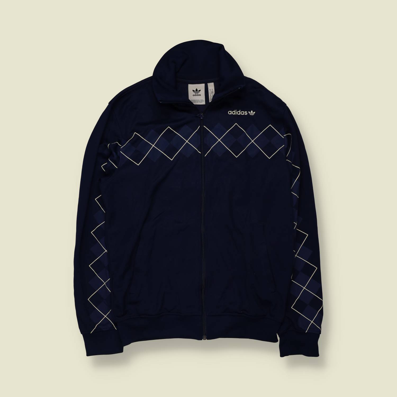 2000s | Adidas Originals | Navy Argyle Print Track Jacket - M