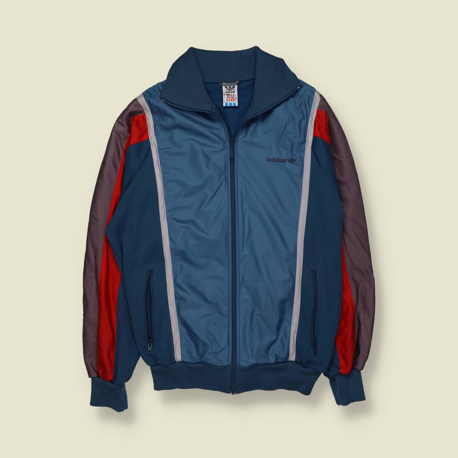 1980s | Adidas | Teal, Red & Mauve Colour-Block Track Jacket - M