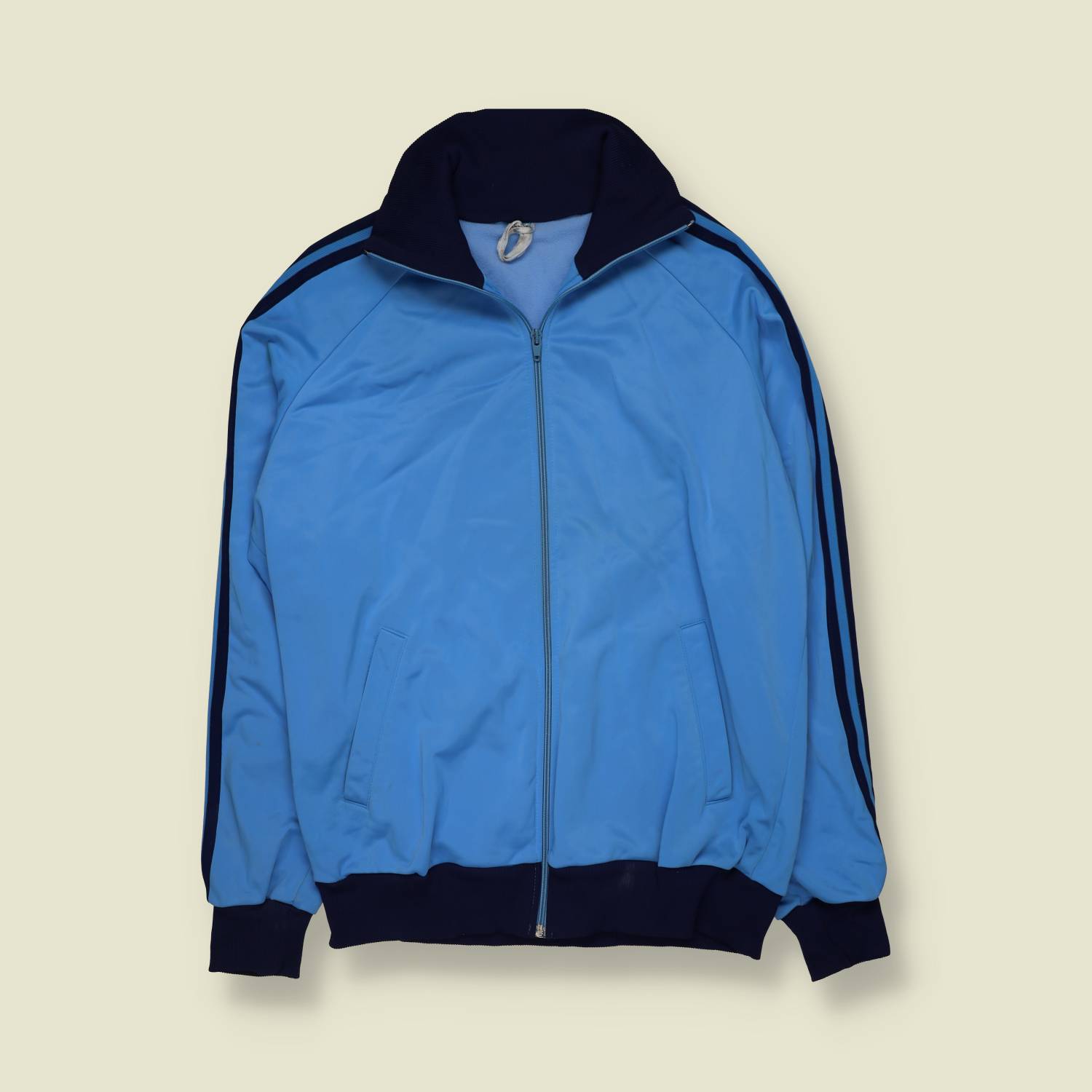 1980s | Adidas | Sky Blue & Navy Three-Stripe Track Jacket - L