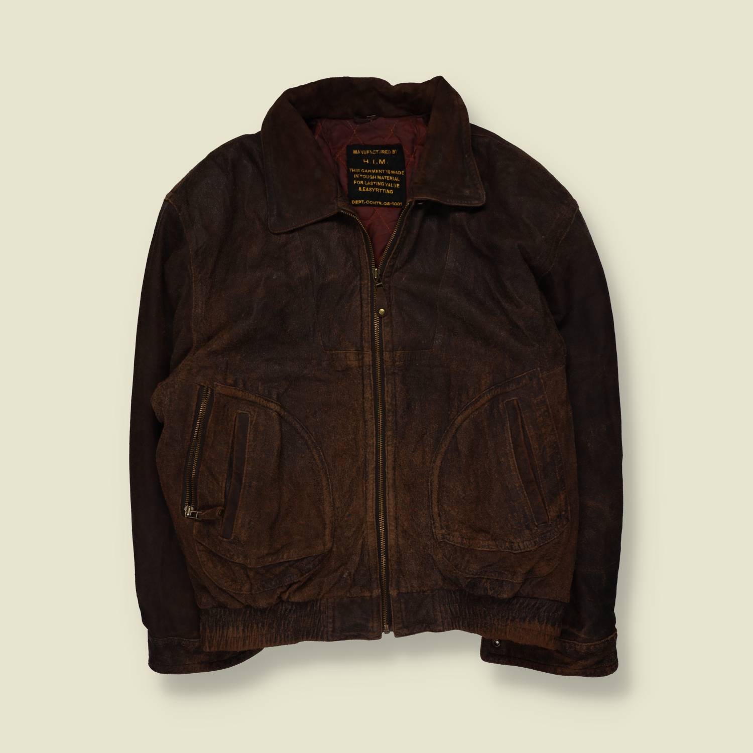 1980s | H.I.M | Heavyweight Suede Biker Jacket - Brown - XL