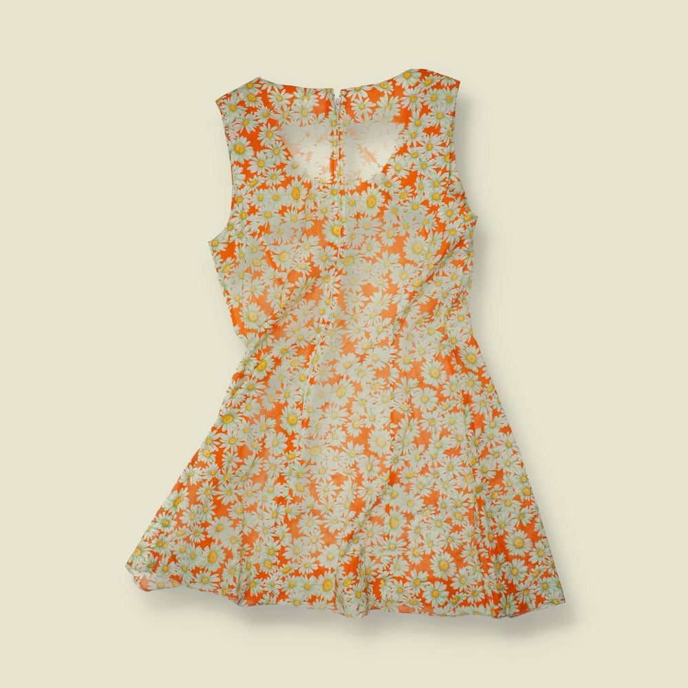 1970s | Orange Daisy Print Cotton Blend Mini Dress - 10