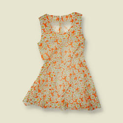1970s | Orange Daisy Print Cotton Blend Mini Dress - 10