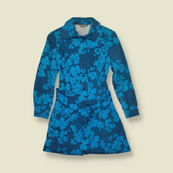 1970s | Femo Sport | Blue Floral Print Cotton Blend Shirt Dress - Deadstock - 6
