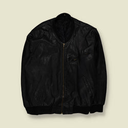 1980s | Heavyweight Leather Bomber Jacket - Black - 3XL