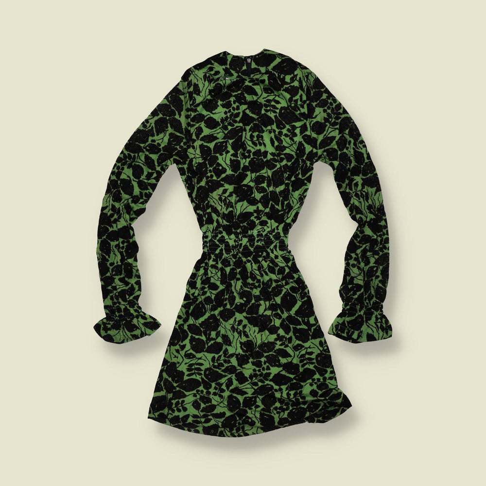 1970s | TGL Sweden | Green & Black Floral Print Acetate Mini Dress - Deadstock - 6