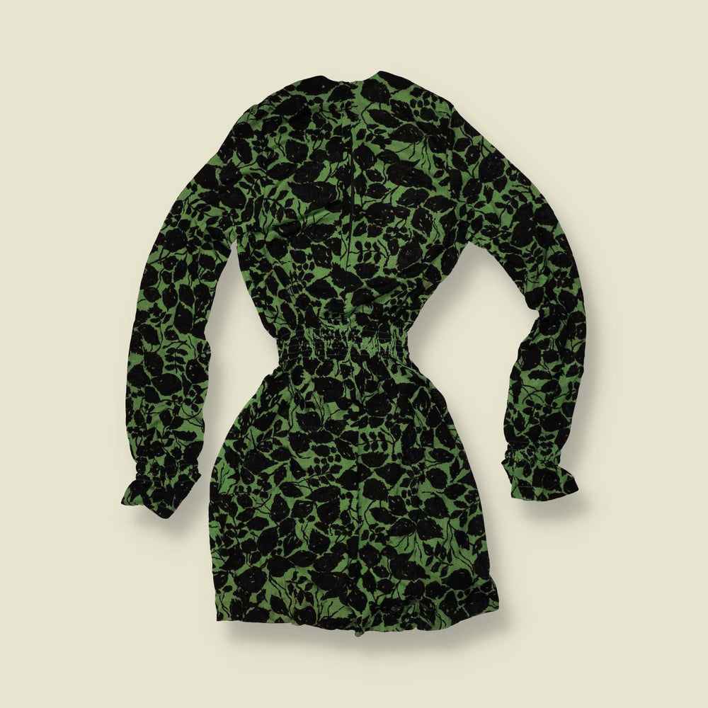 1970s | TGL Sweden | Green & Black Floral Print Acetate Mini Dress - Deadstock - 6