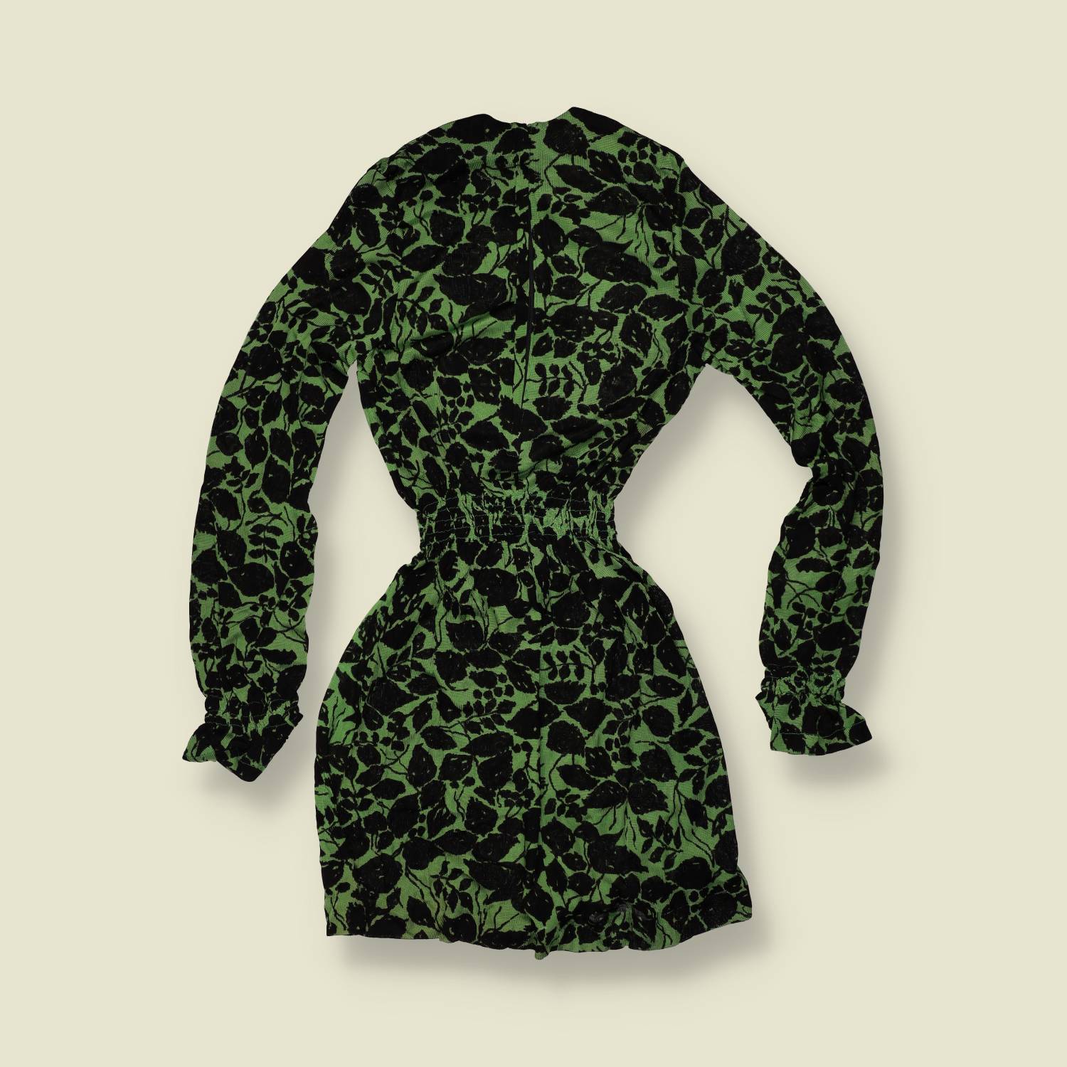 1970s | TGL Sweden | Green & Black Floral Print Acetate Mini Dress - Deadstock - 6