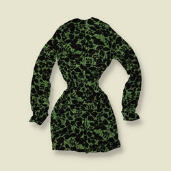 1970s | TGL Sweden | Green & Black Floral Print Acetate Mini Dress - Deadstock - 6