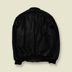 1980s | Heavyweight Leather Bomber Jacket - Black - 3XL