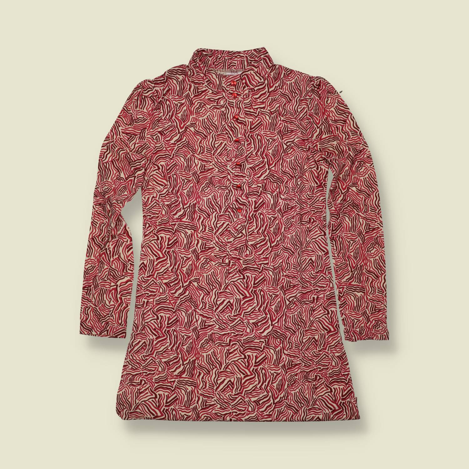 1970s | TGL Sweden | Abstract Wave Print Cotton Blend Shirt Dress - Deadstock - 10