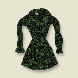 1970s | TGL Sweden | Green & Black Floral Print Acetate Mini Dress - Deadstock - 2