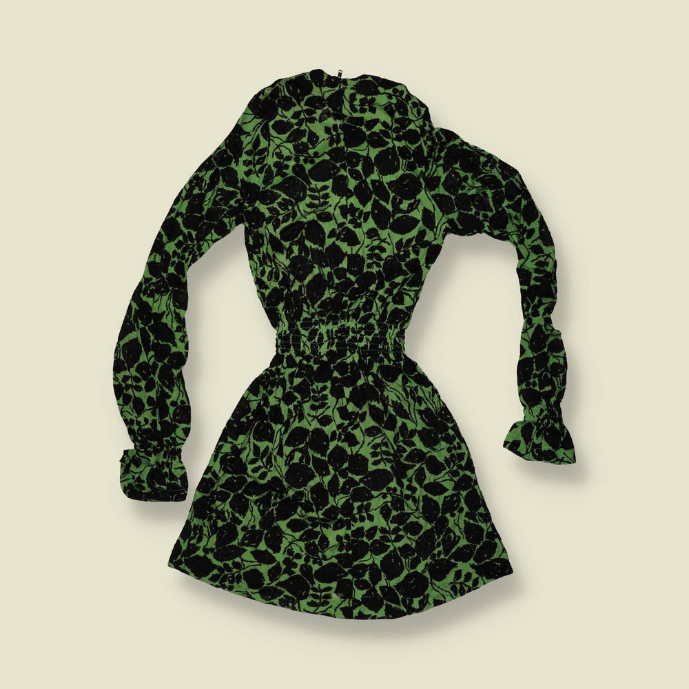 1970s | TGL Sweden | Green & Black Floral Print Acetate Mini Dress - Deadstock - 2