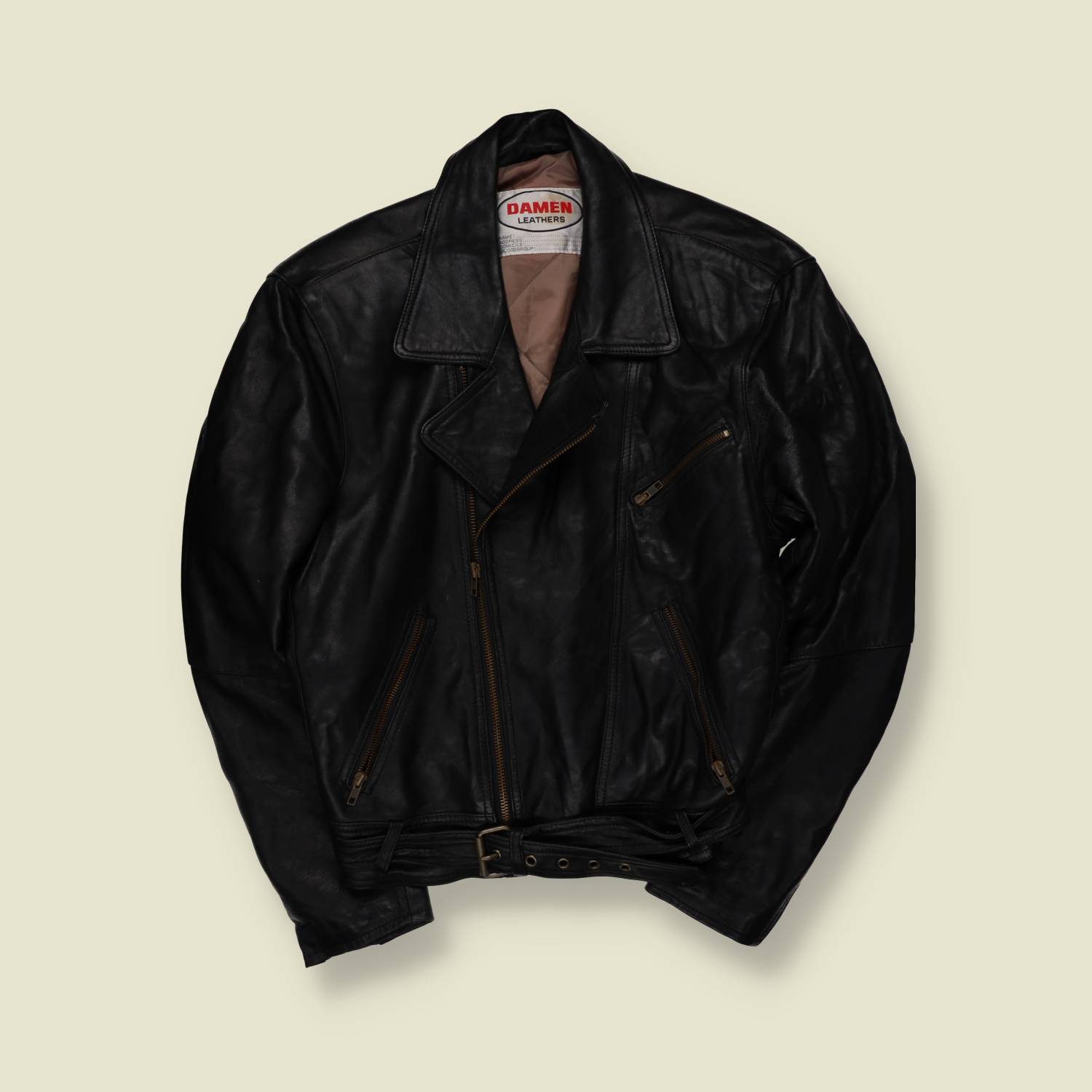 1980s | Damen Leathers | Heavyweight Leather Biker Jacket - Black - L