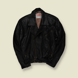 1980s | Damen Leathers | Heavyweight Leather Biker Jacket - Black - L