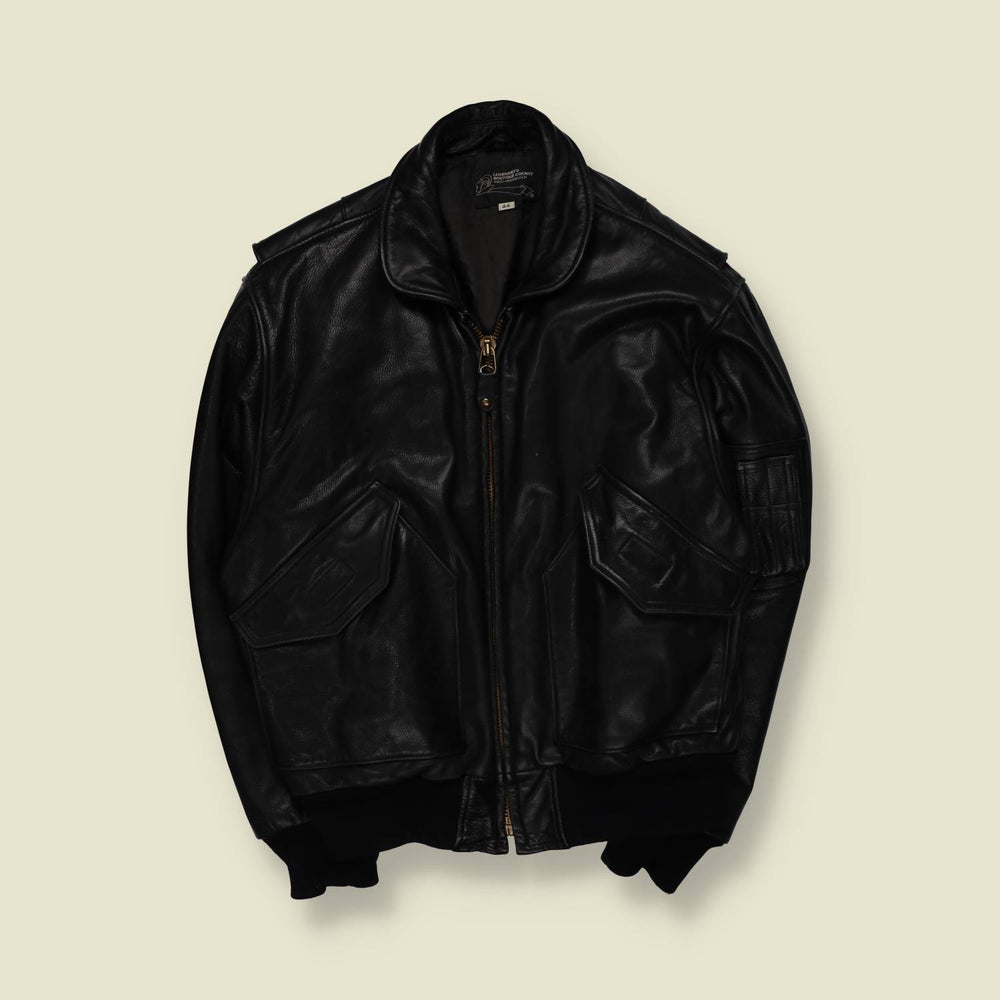 1980s | Leonard's Boutique | Heavyweight Leather Flight Jacket - Black - XL