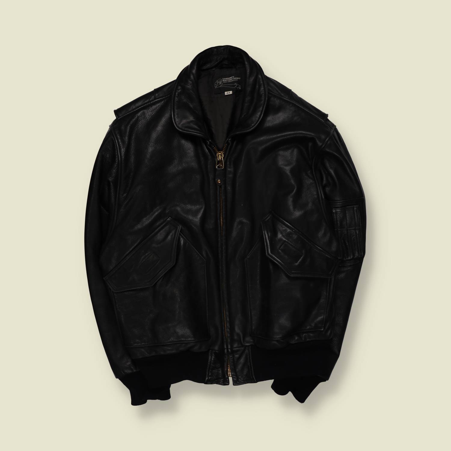 1980s | Leonard's Boutique | Heavyweight Leather Flight Jacket - Black - XL
