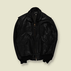 1980s | Leonard's Boutique | Heavyweight Leather Flight Jacket - Black - XL