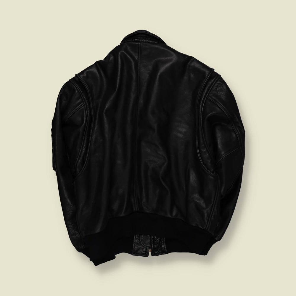 1980s | Leonard's Boutique | Heavyweight Leather Flight Jacket - Black - XL