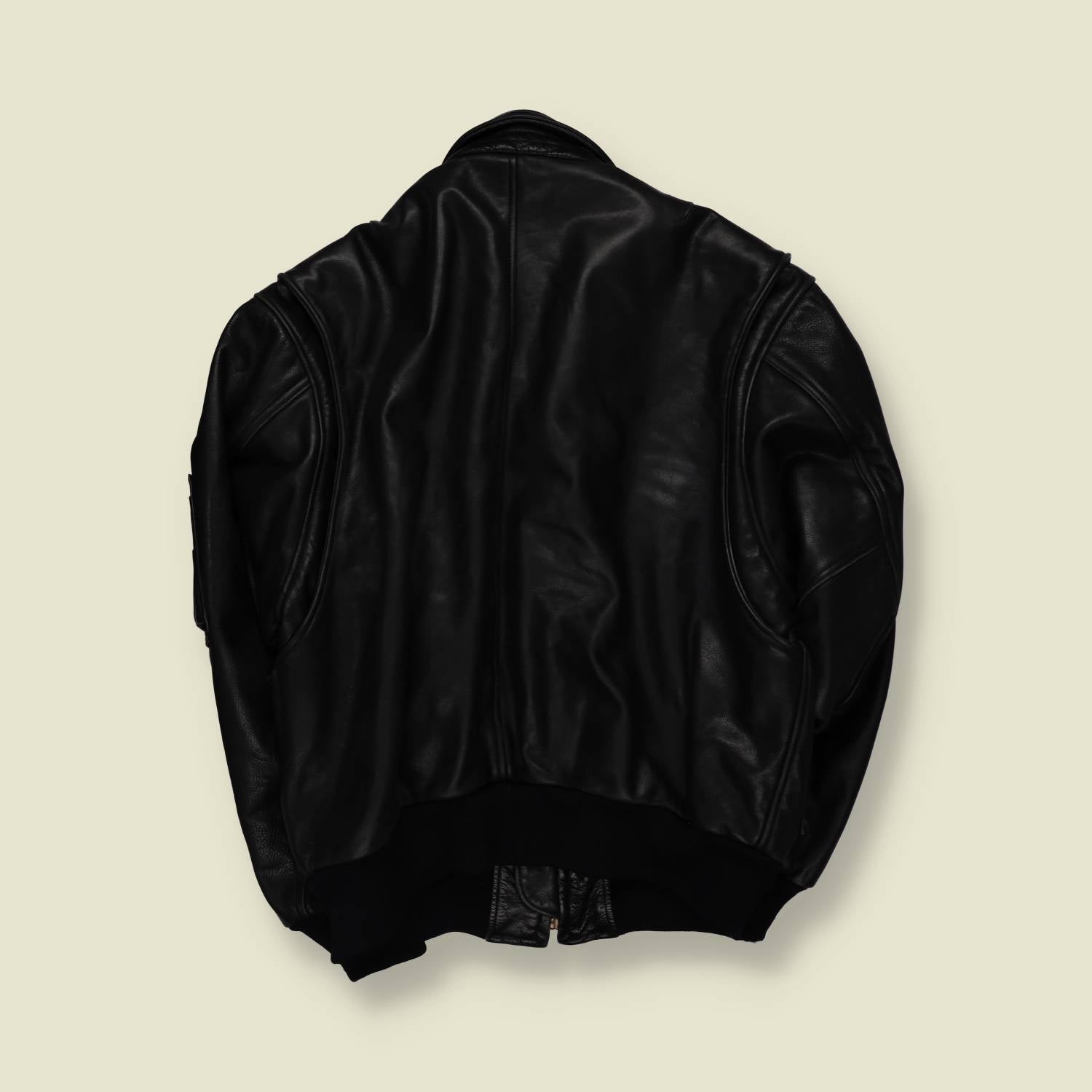 1980s | Leonard's Boutique | Heavyweight Leather Flight Jacket - Black - XL