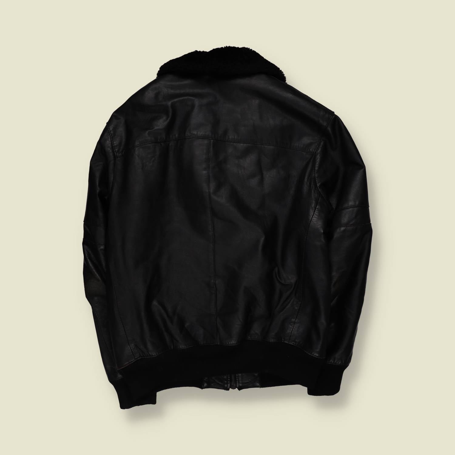 1980s | Anfor | Leather Flight Jacket - Black - Made in Italy - M