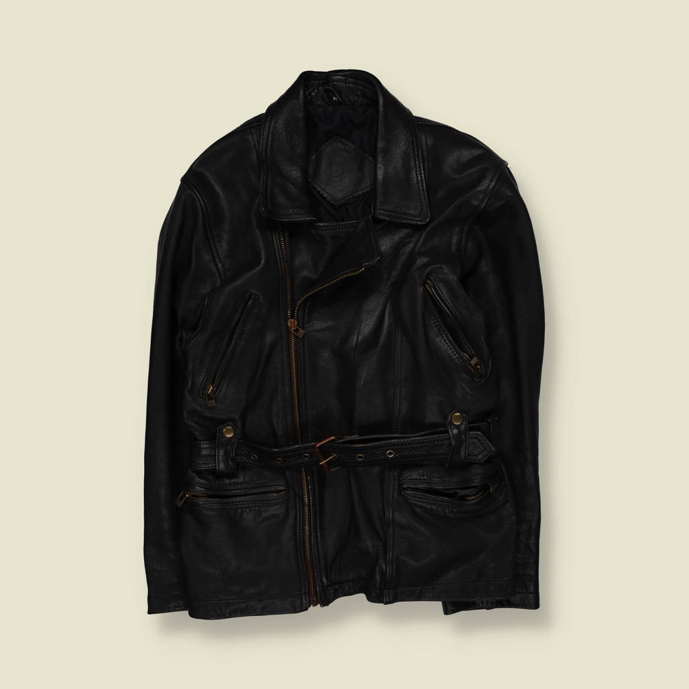 1980s | Heavyweight Leather Biker Jacket - Black - XS
