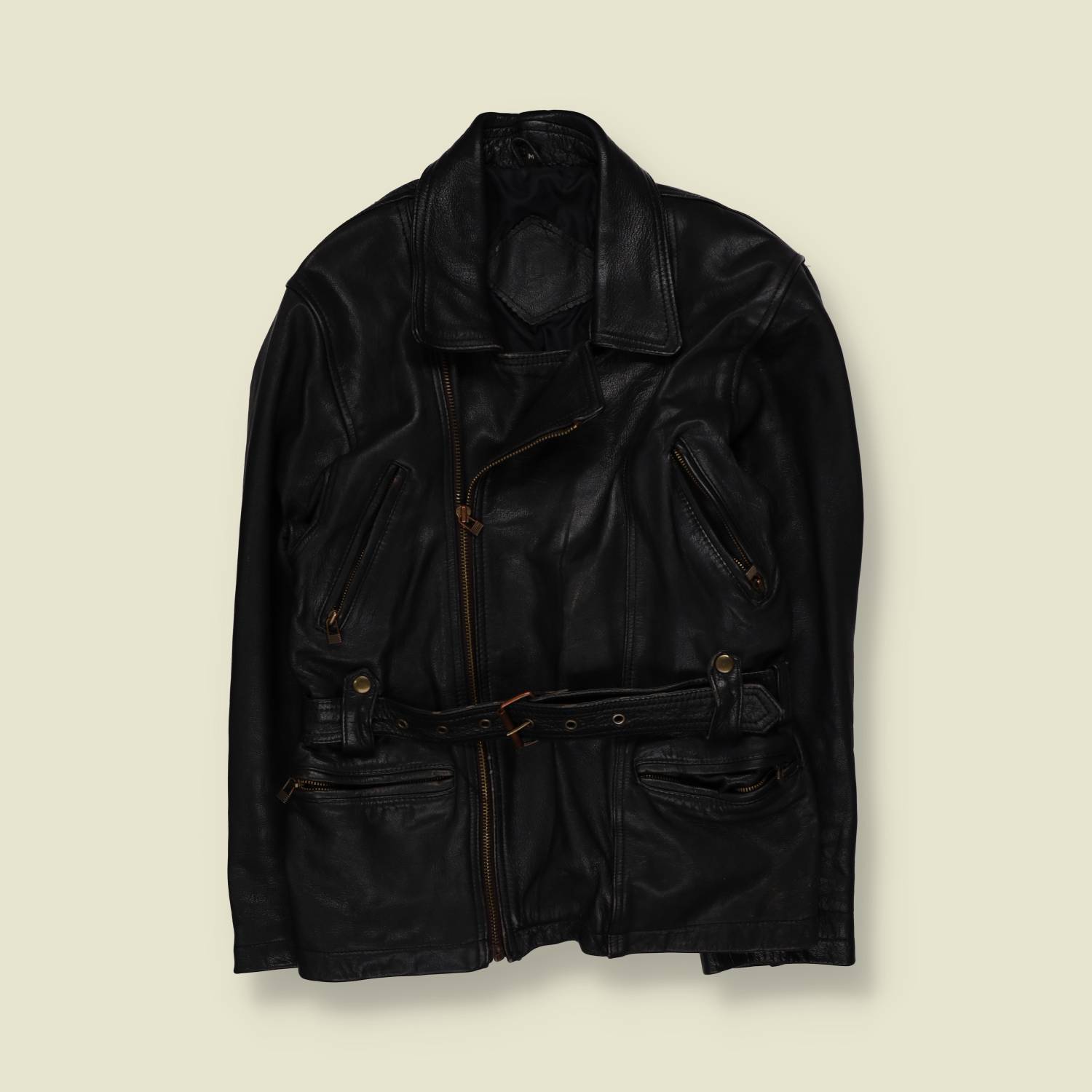 1980s | Heavyweight Leather Biker Jacket - Black - XS