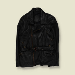 1980s | Heavyweight Leather Biker Jacket - Black - XS