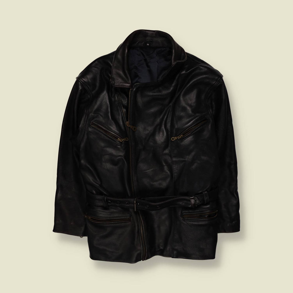 1980s | Heavyweight Leather Biker Jacket - Black - S