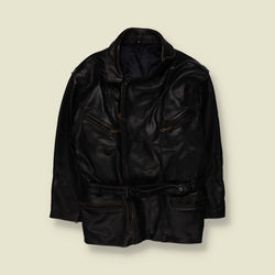 1980s | Heavyweight Leather Biker Jacket - Black - S