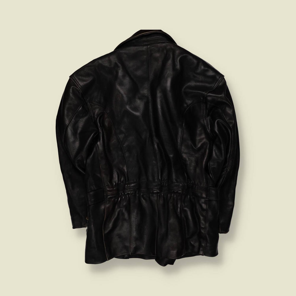 1980s | Heavyweight Leather Biker Jacket - Black - S