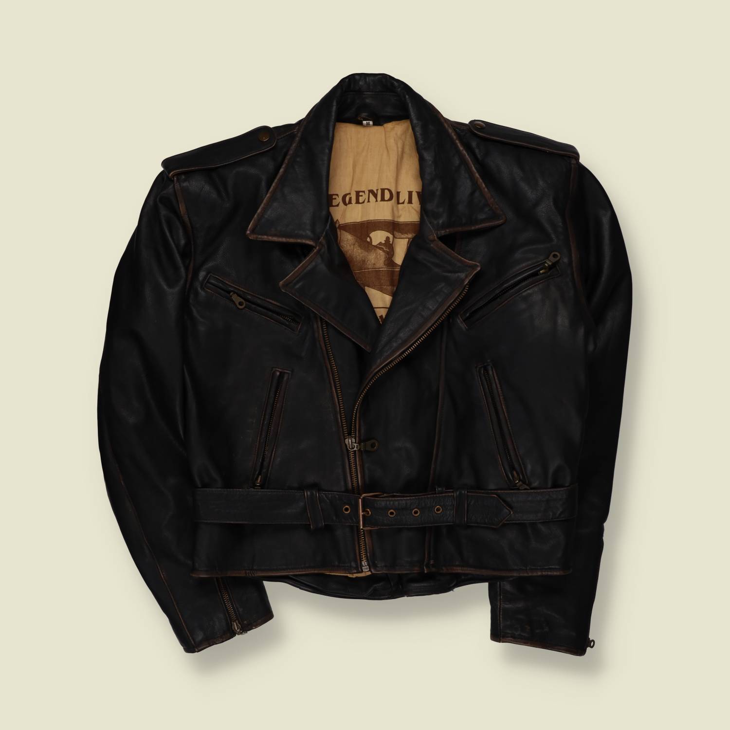 1980s | The Legend Lives | Heavyweight Leather Biker Jacket - Black - L