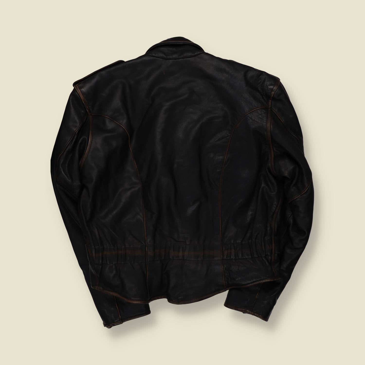 1980s | The Legend Lives | Heavyweight Leather Biker Jacket - Black - L
