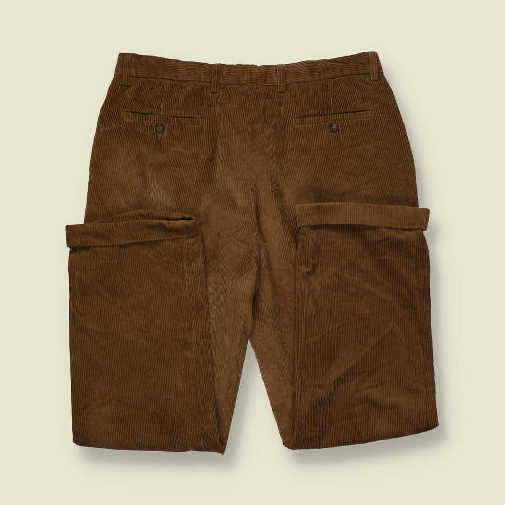 1980s | Marks & Spencer | Pleated Corduroy Trousers - Tan - w38