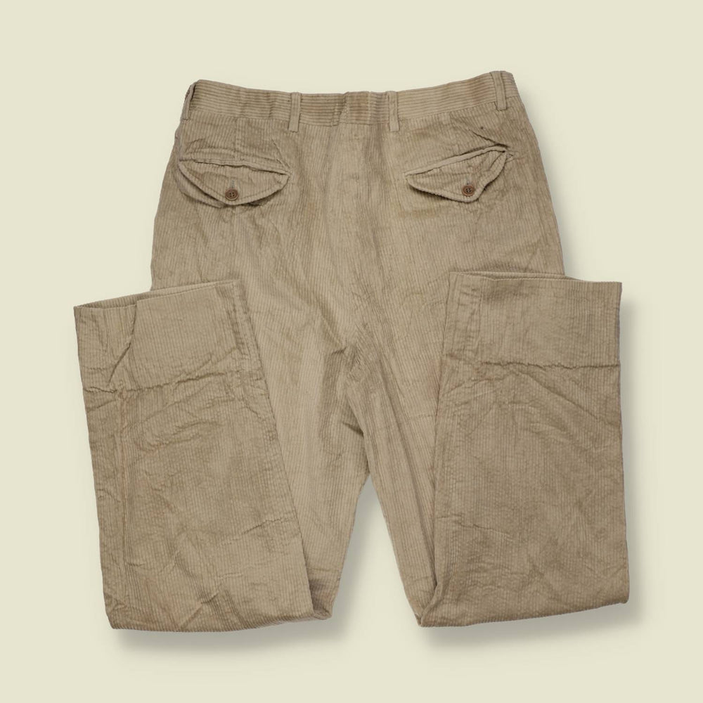 1990s | Paul & Shark | Pleated Corduroy Trousers - Stone - w34