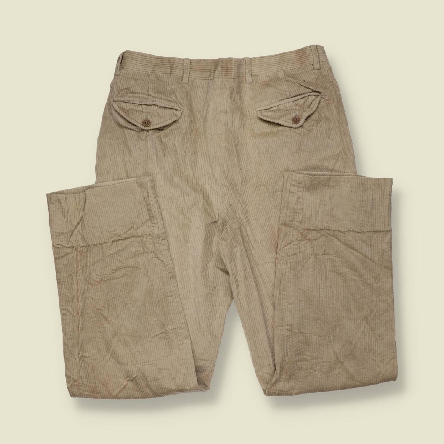 1990s | Paul & Shark | Pleated Corduroy Trousers - Stone - w34
