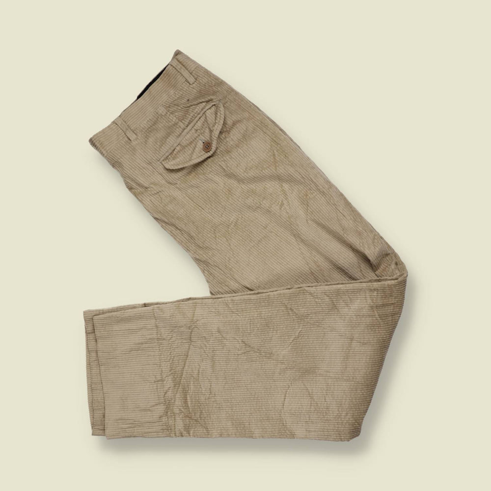 1990s | Paul & Shark | Pleated Corduroy Trousers - Stone - w34