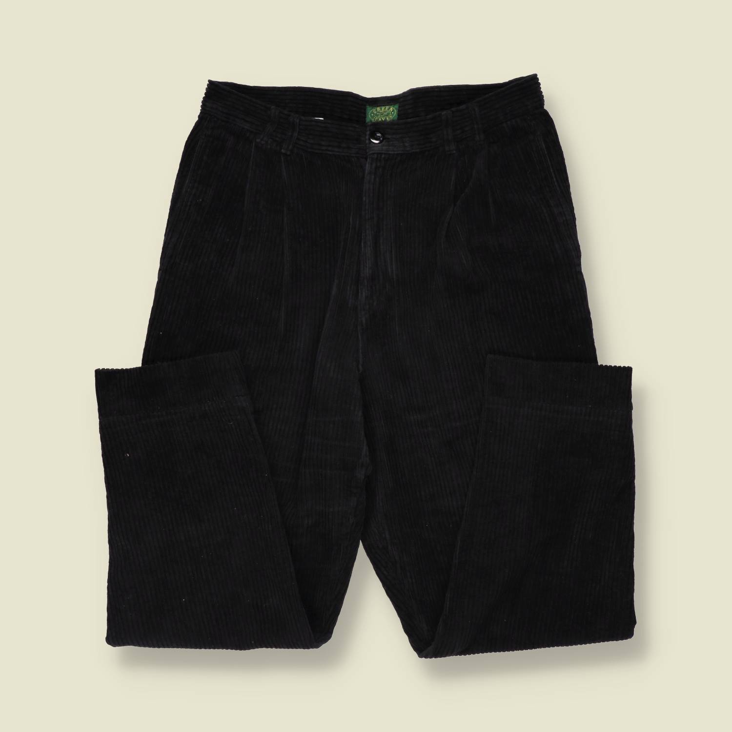 1980s | Green Leaves | Corduroy Trousers - Black - w33
